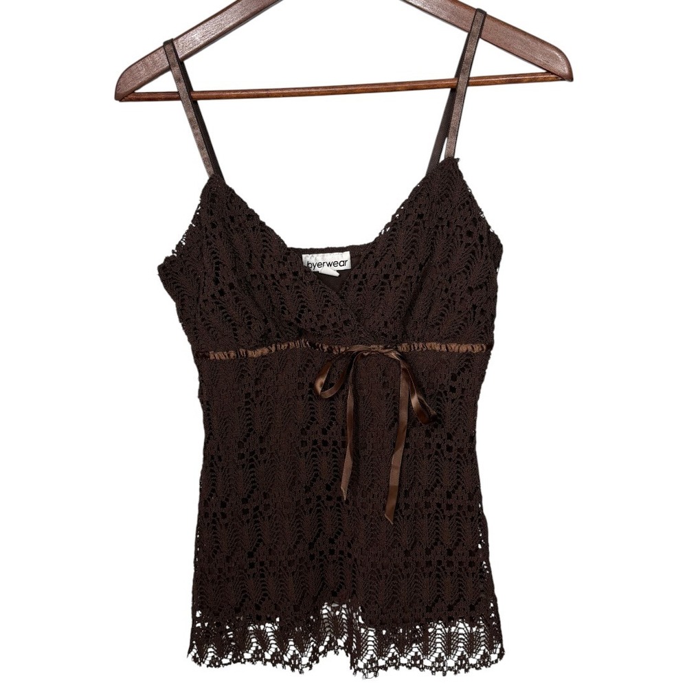 Vintage Y2k Byerwear Brown Crochet Babydoll Top M Boho Festival Concert Western